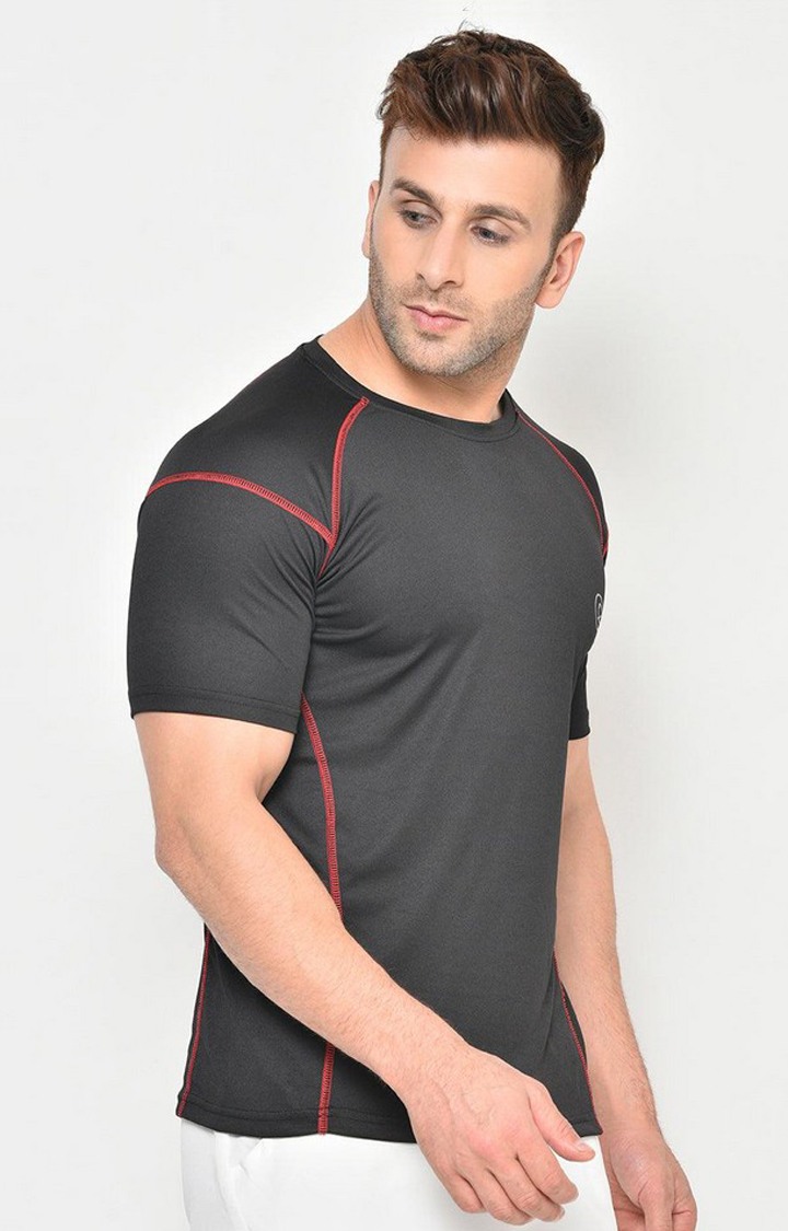 Men's Black Solid Polyester Activewear T-Shirt