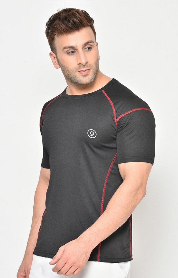 Men's Black Solid Polyester Activewear T-Shirt