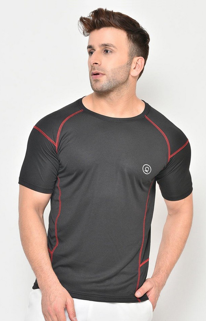 CHKOKKO | Men's Black Solid Polyester Activewear T-Shirt