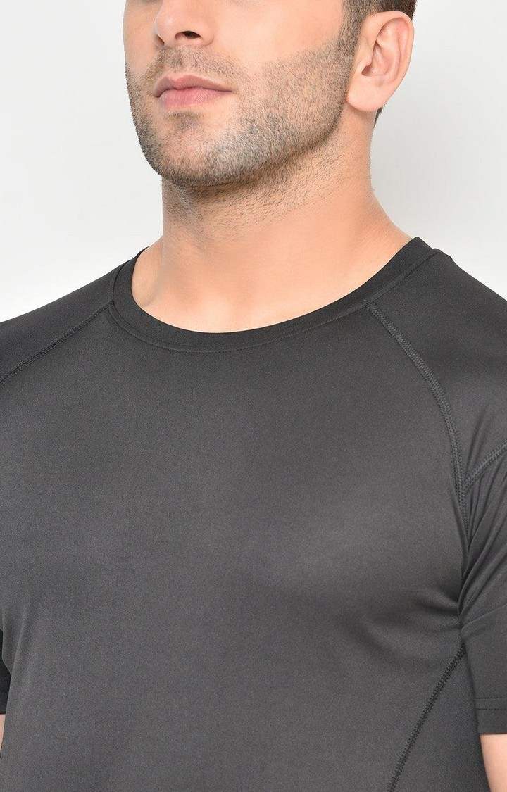 Men's Black Solid Polyester Activewear T-Shirt