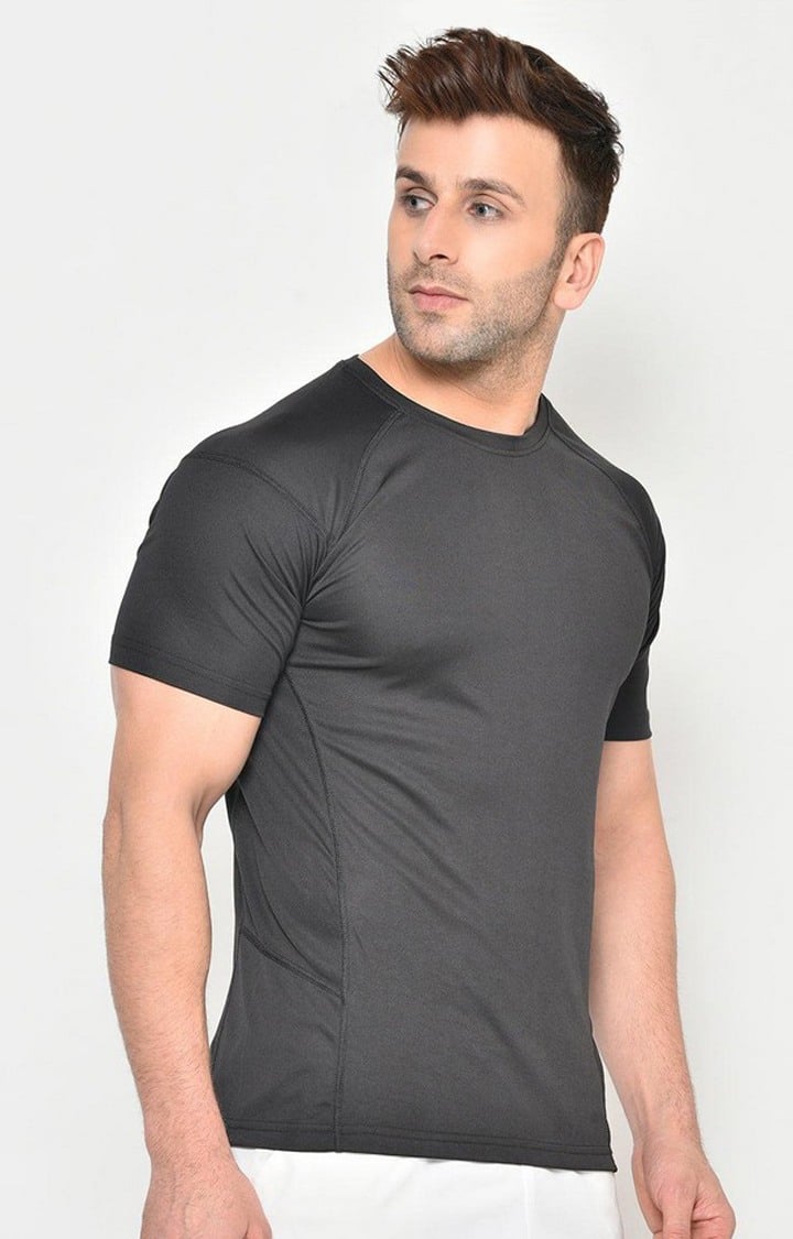 Men's Black Solid Polyester Activewear T-Shirt