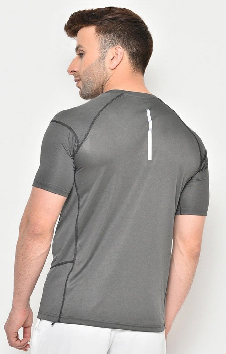 Men's Grey Solid Polyester Activewear T-Shirt