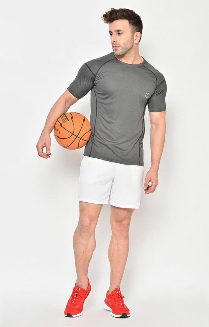 Men's Grey Solid Polyester Activewear T-Shirt