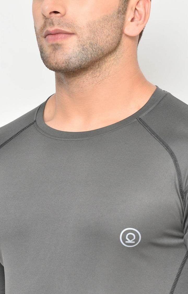 Men's Grey Solid Polyester Activewear T-Shirt