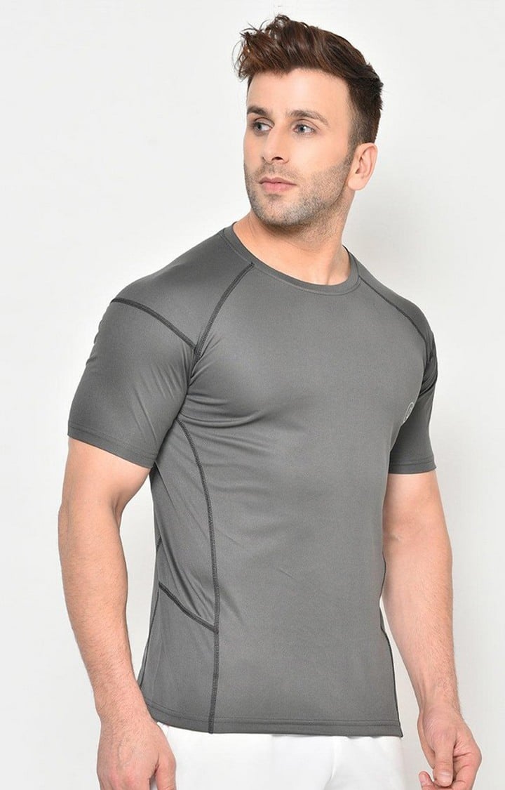 Men's Grey Solid Polyester Activewear T-Shirt