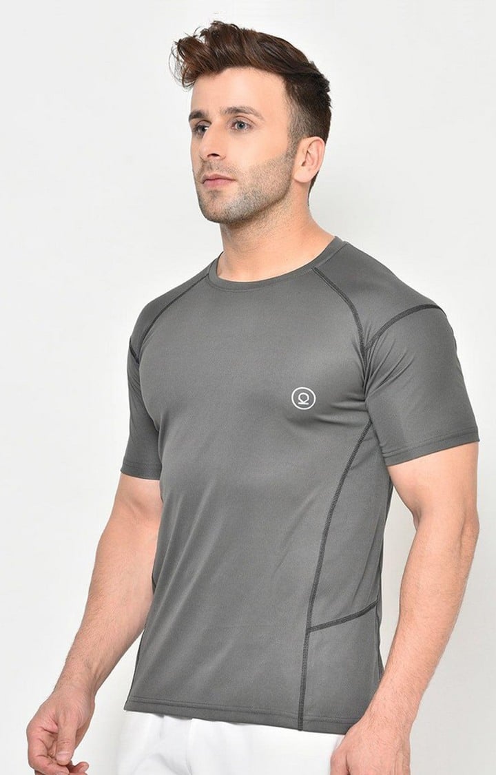 Men's Grey Solid Polyester Activewear T-Shirt
