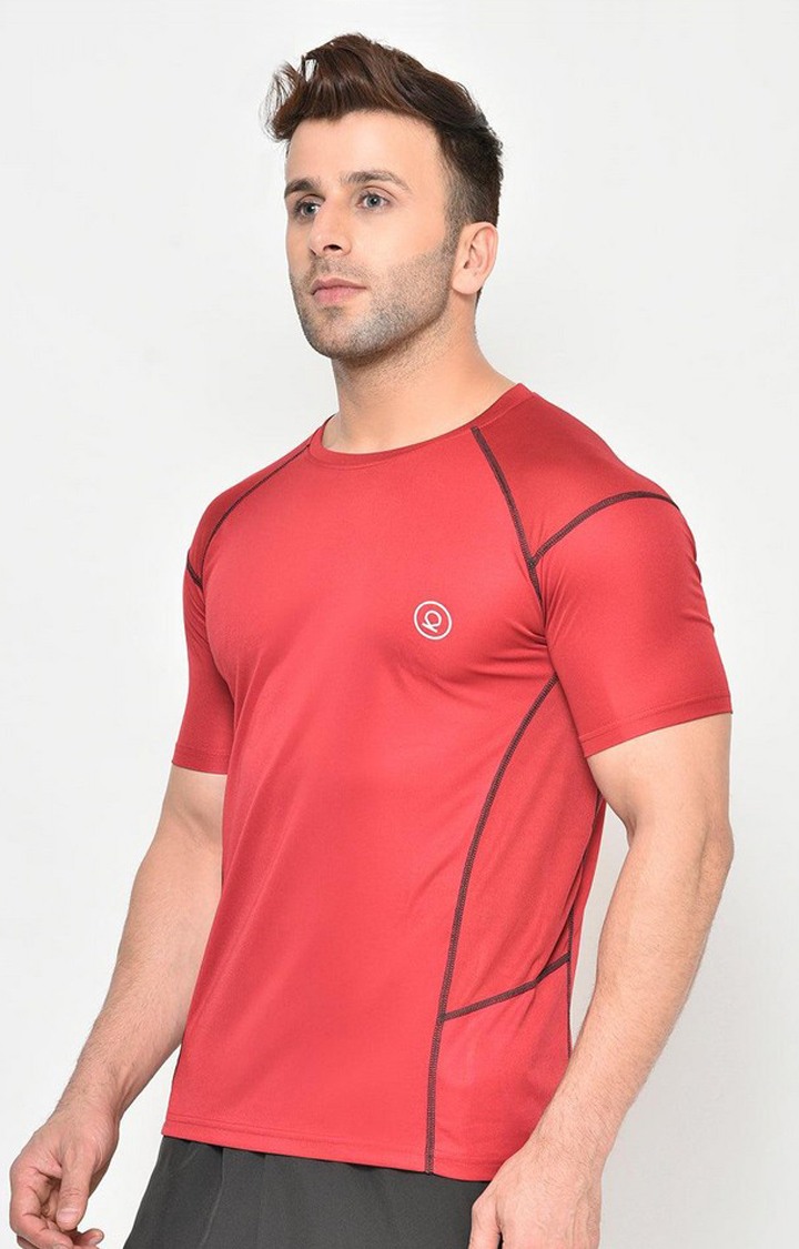 Men's Red Solid Polyester Activewear T-Shirt