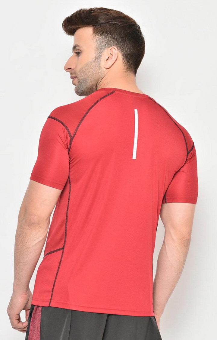 Men's Red Solid Polyester Activewear T-Shirt