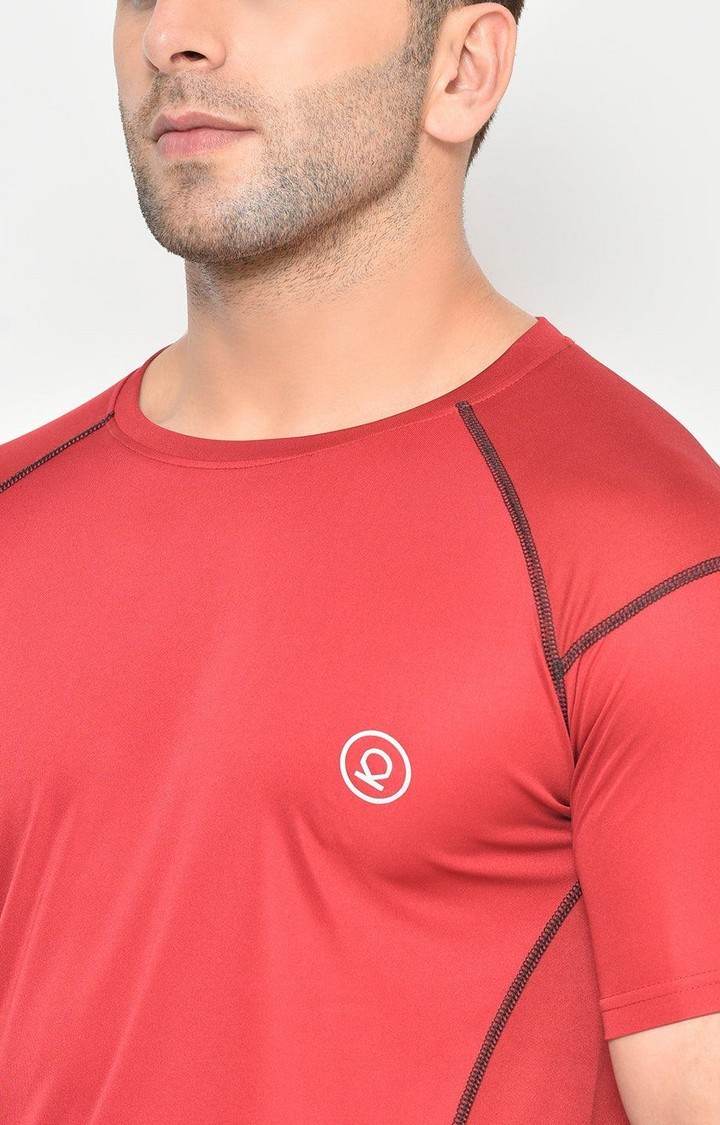 Men's Red Solid Polyester Activewear T-Shirt