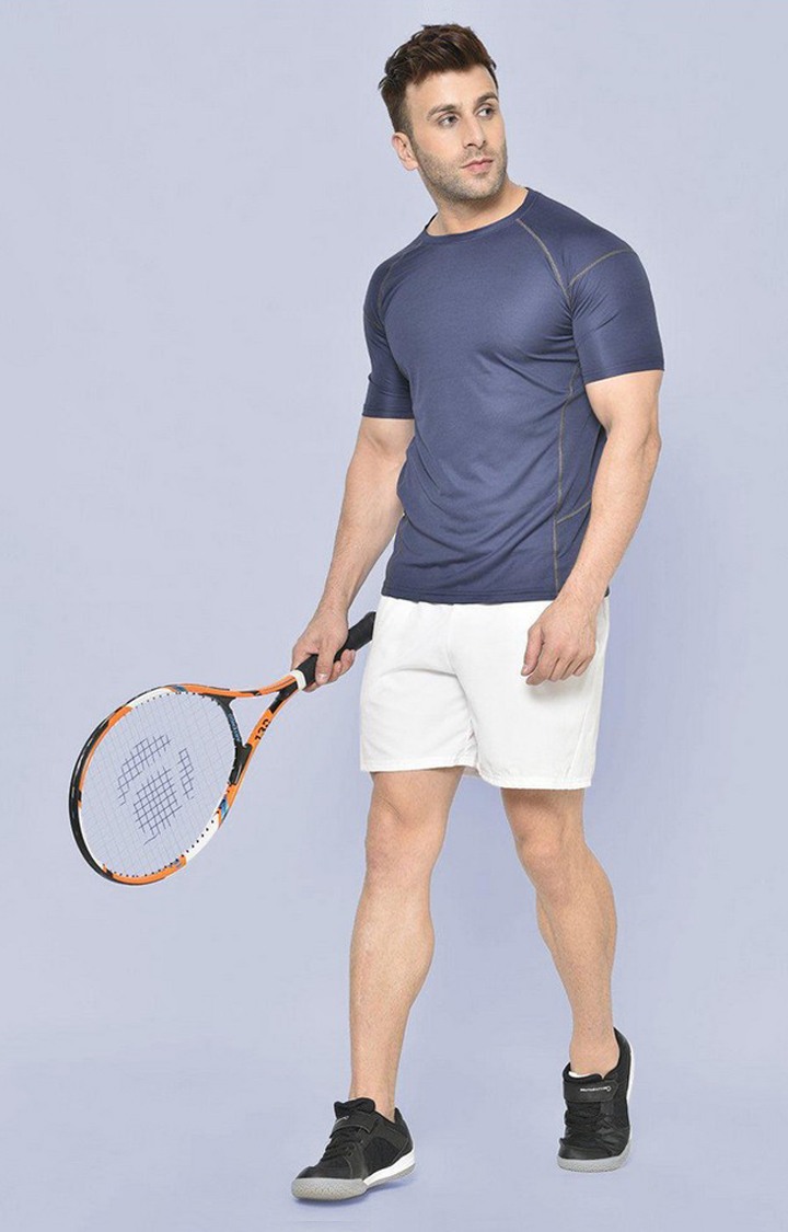 Men's Blue Solid Polyester Activewear T-Shirt