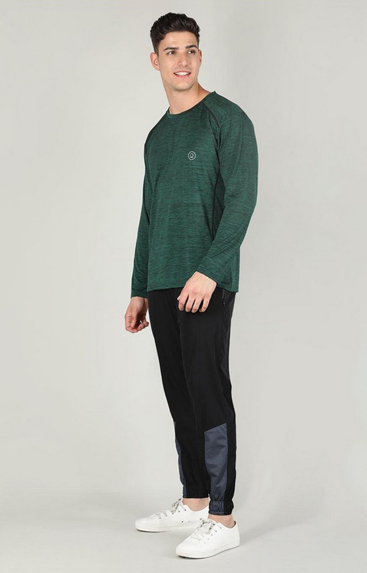 Men's Green Melange Textured Polyester Activewear T-Shirt