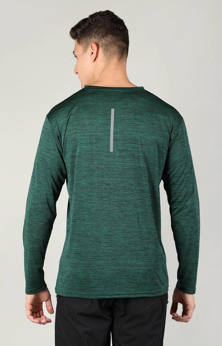 Men's Green Melange Textured Polyester Activewear T-Shirt