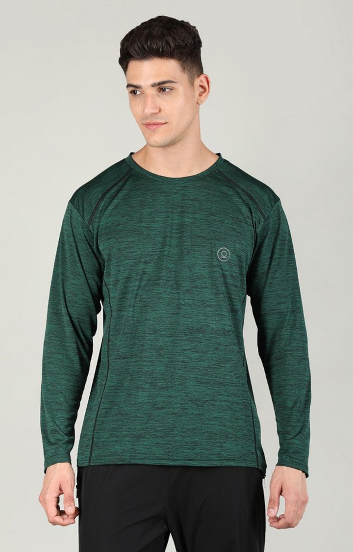 CHKOKKO | Men's Green Melange Textured Polyester Activewear T-Shirt