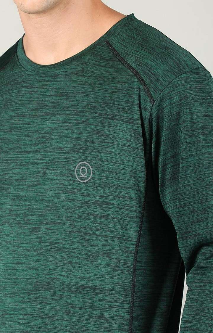 Men's Green Melange Textured Polyester Activewear T-Shirt