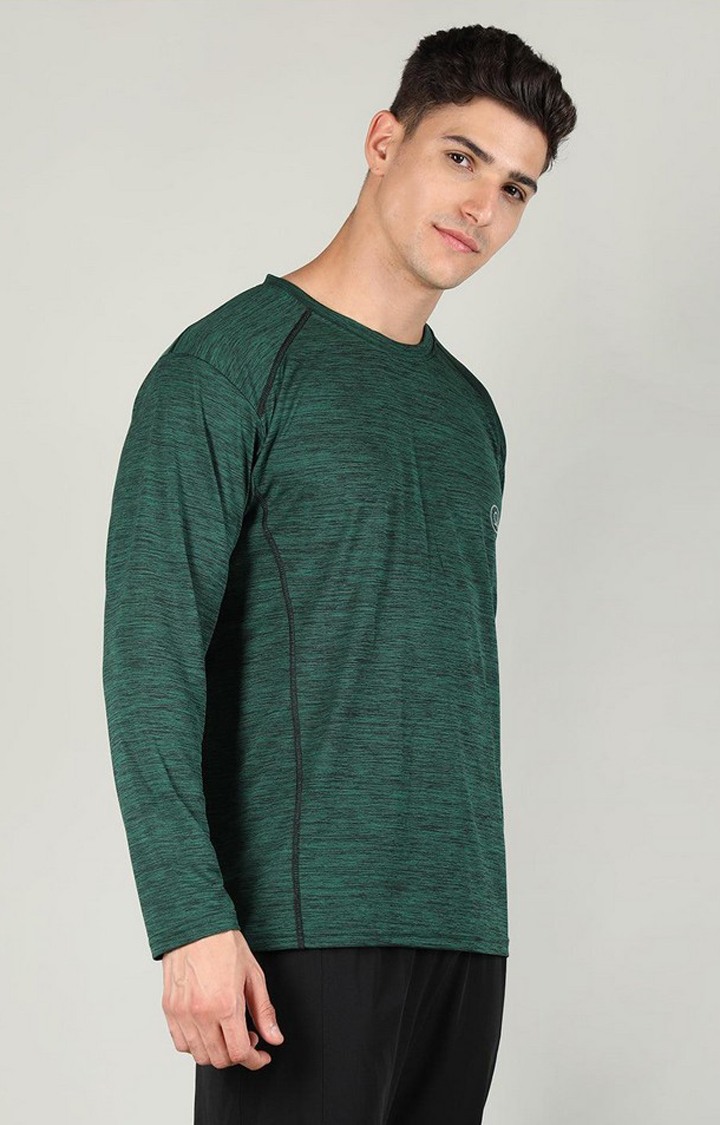 Men's Green Melange Textured Polyester Activewear T-Shirt