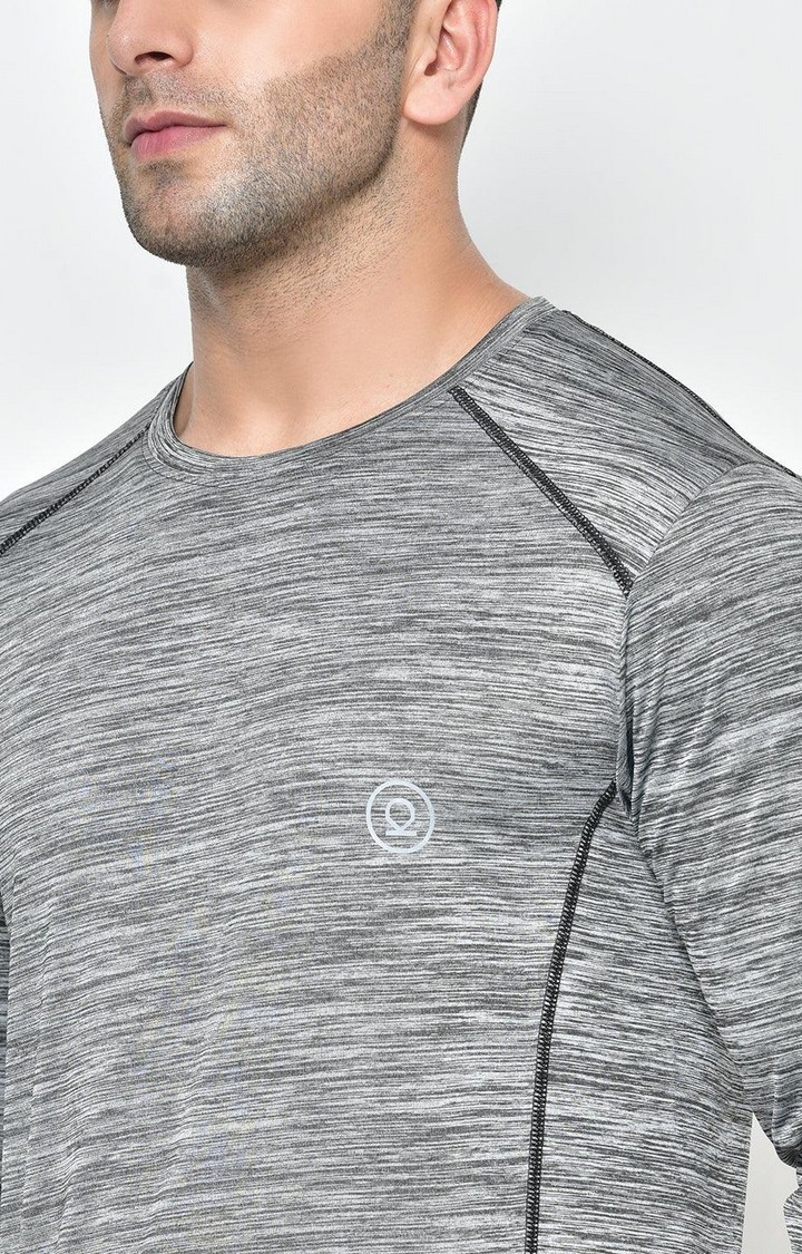 Men's Grey Melange Textured Polyester Activewear T-Shirt