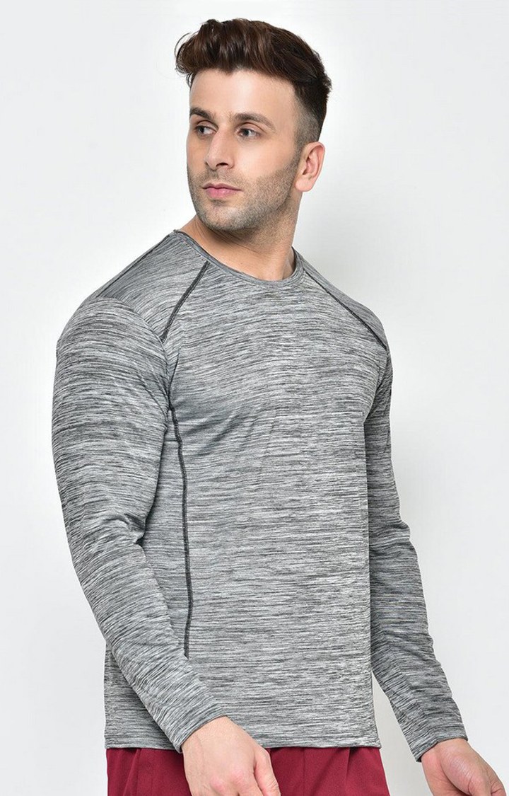 Men's Grey Melange Textured Polyester Activewear T-Shirt