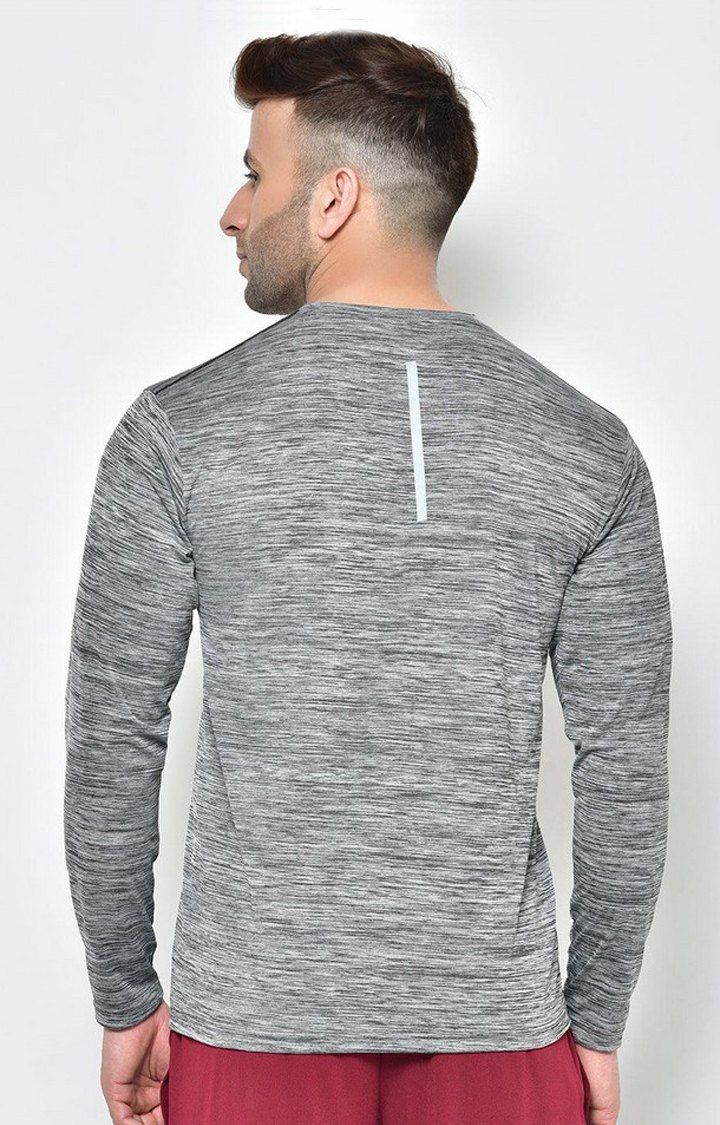 Men's Grey Melange Textured Polyester Activewear T-Shirt