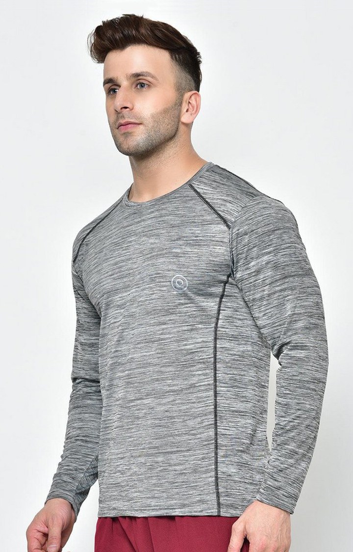 Men's Grey Melange Textured Polyester Activewear T-Shirt