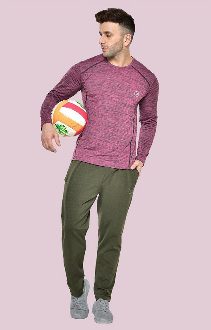 Men's Magenta Red Melange Textured Polyester Activewear T-Shirt