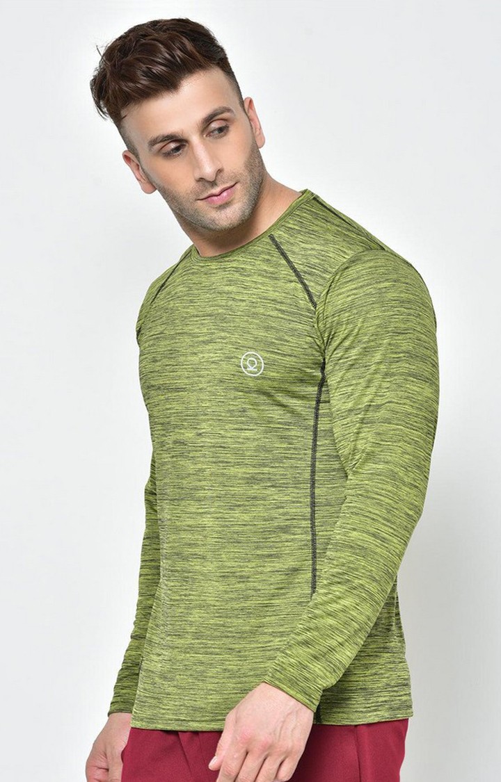 Men's Green Melange Textured Polyester Activewear T-Shirt