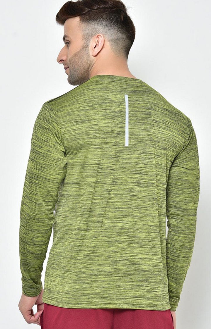 Men's Green Melange Textured Polyester Activewear T-Shirt
