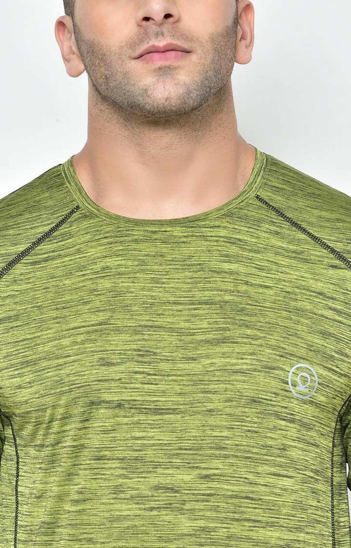 Men's Green Melange Textured Polyester Activewear T-Shirt