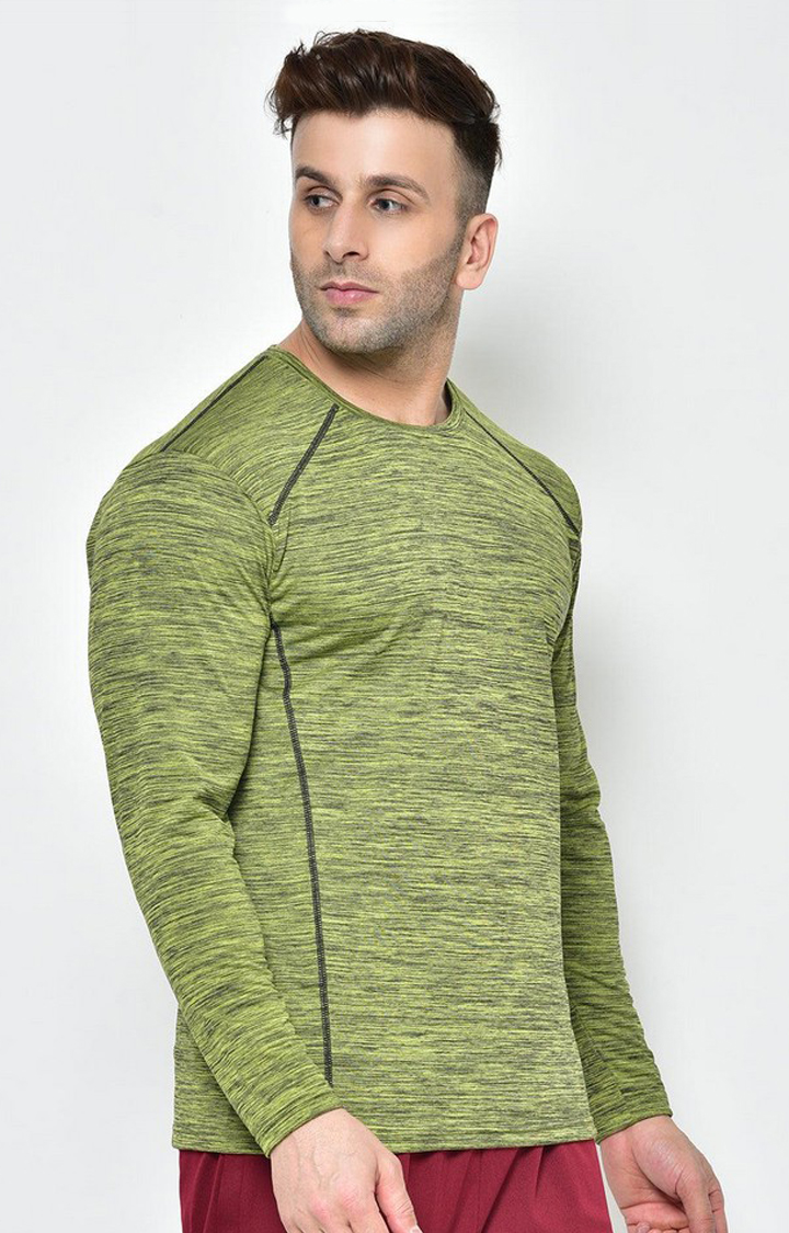 Men's Green Melange Textured Polyester Activewear T-Shirt