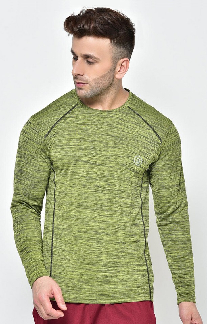 CHKOKKO | Men's Green Melange Textured Polyester Activewear T-Shirt