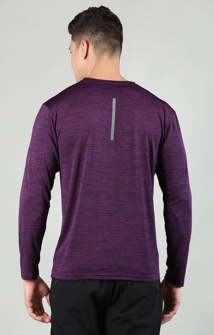 Men's Purple Melange Textured Polyester Activewear T-Shirt