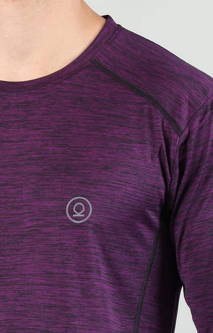 Men's Purple Melange Textured Polyester Activewear T-Shirt