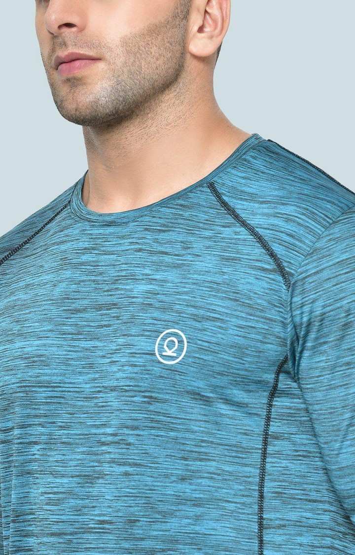 Men's Green Melange Textured Polyester Activewear T-Shirt