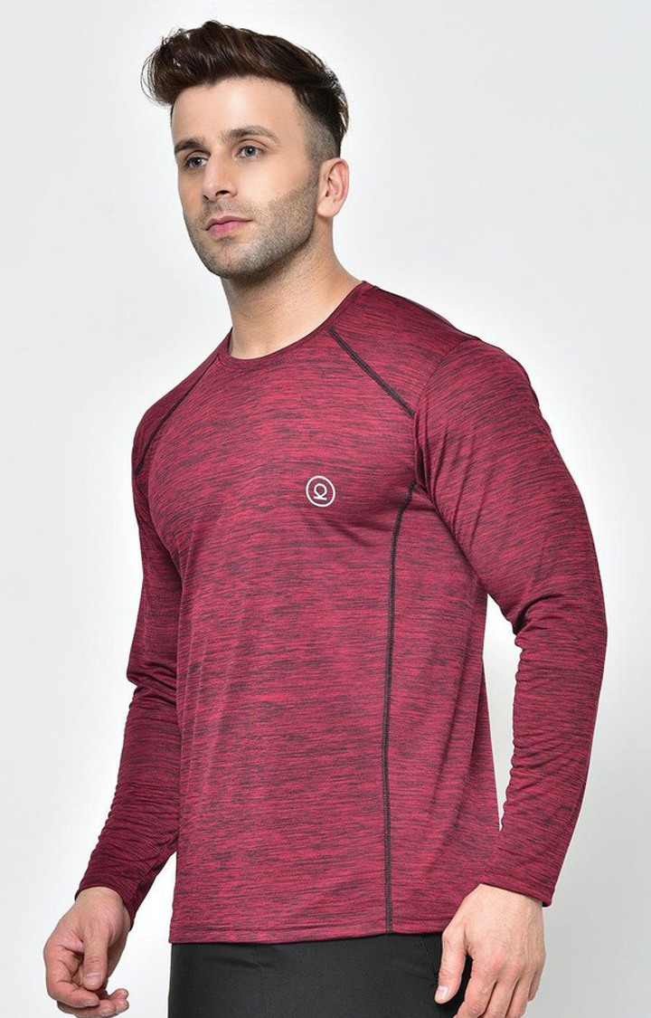 Men's Red Melange Textured Polyester Activewear T-Shirt