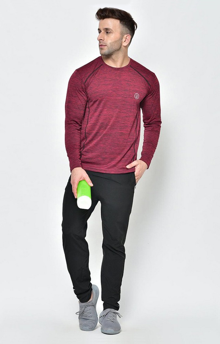 Men's Red Melange Textured Polyester Activewear T-Shirt