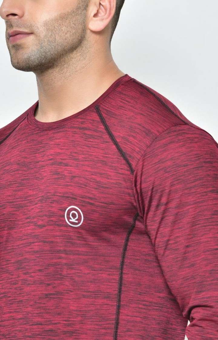 Men's Red Melange Textured Polyester Activewear T-Shirt