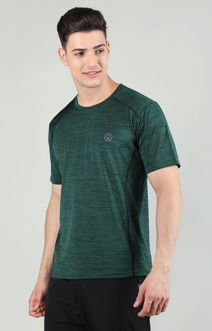 Men's Green Melange Textured Polyester Activewear T-Shirt