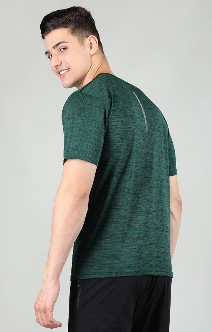 Men's Green Melange Textured Polyester Activewear T-Shirt