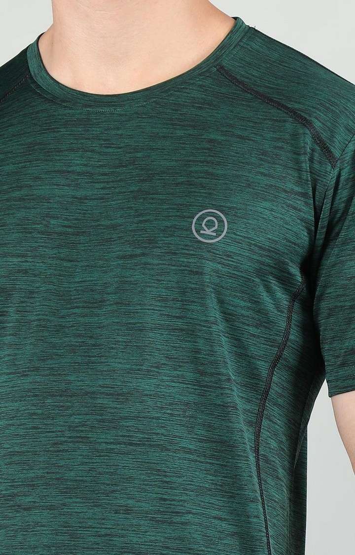 Men's Green Melange Textured Polyester Activewear T-Shirt