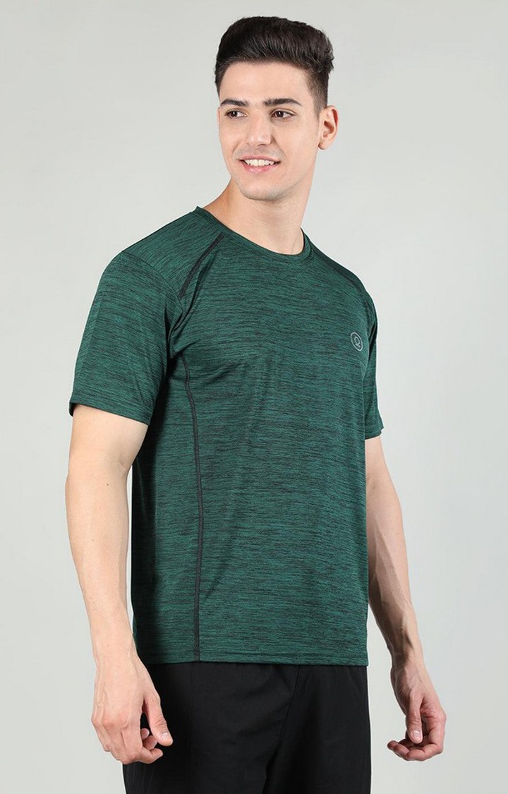 Men's Green Melange Textured Polyester Activewear T-Shirt