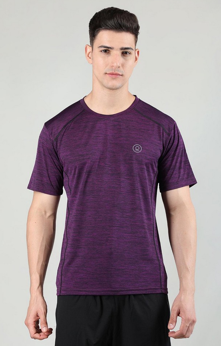 CHKOKKO | Men's Purple Melange Textured Polyester Activewear T-Shirt