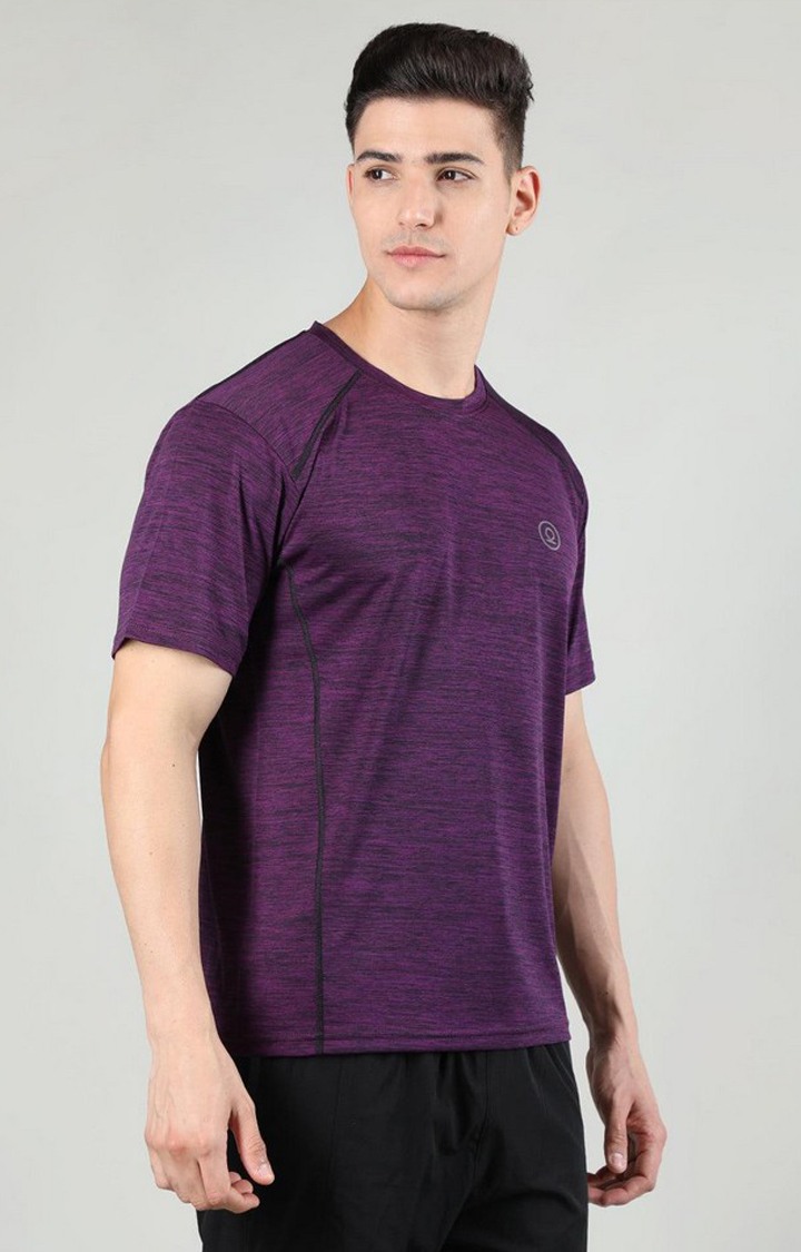 Men's Purple Melange Textured Polyester Activewear T-Shirt