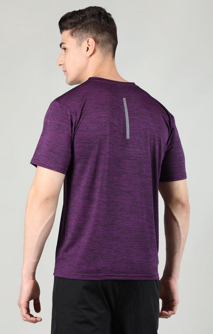 Men's Purple Melange Textured Polyester Activewear T-Shirt