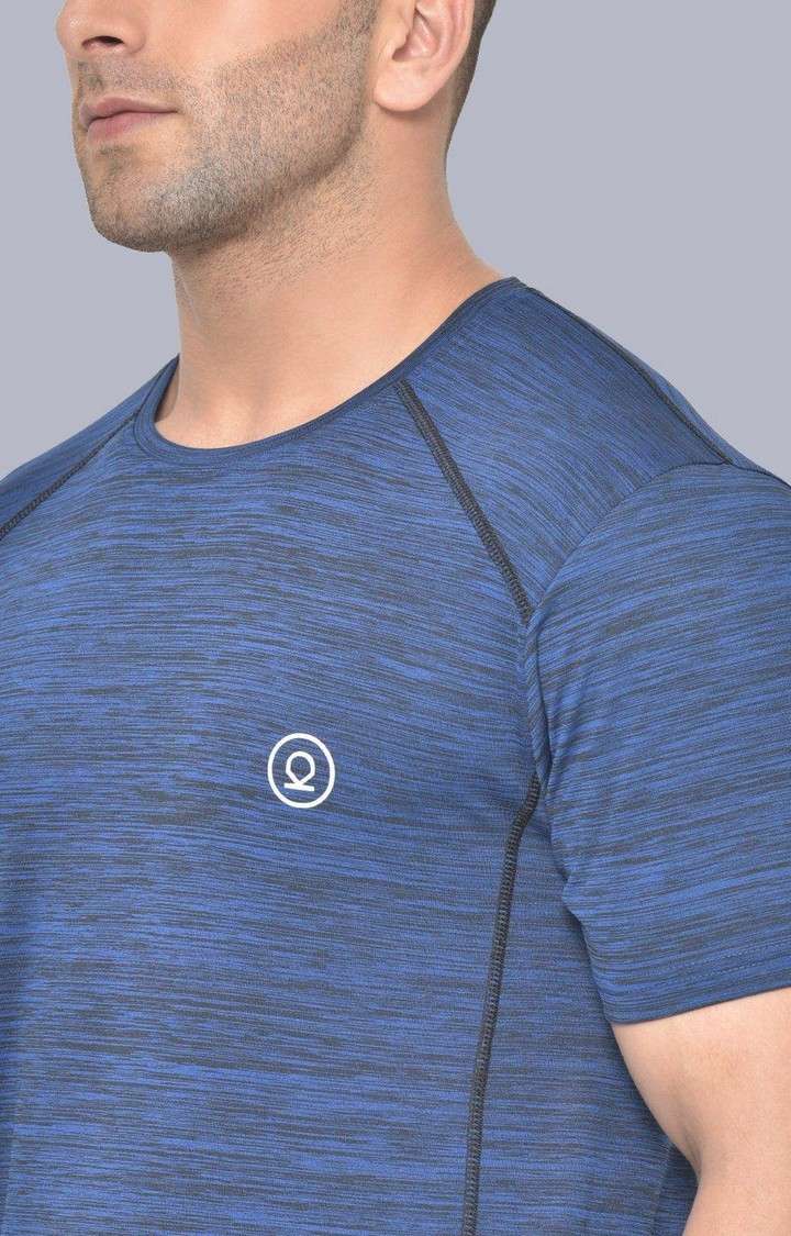 Men's Blue Melange Textured Polyester Activewear T-Shirt