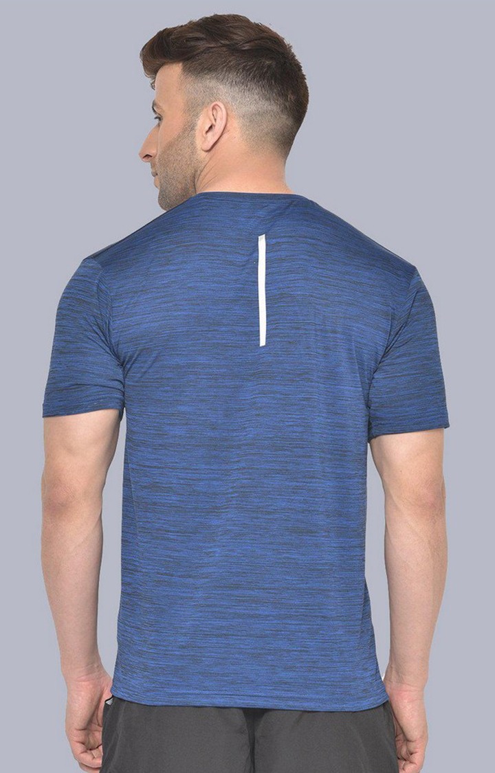 Men's Blue Melange Textured Polyester Activewear T-Shirt