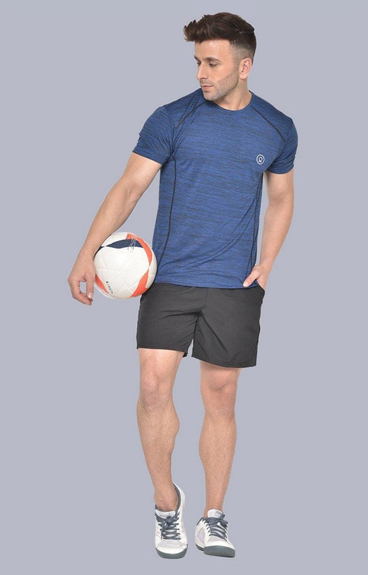 Men's Blue Melange Textured Polyester Activewear T-Shirt