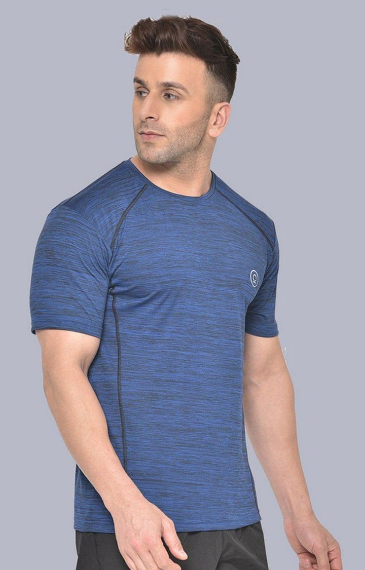 Men's Blue Melange Textured Polyester Activewear T-Shirt