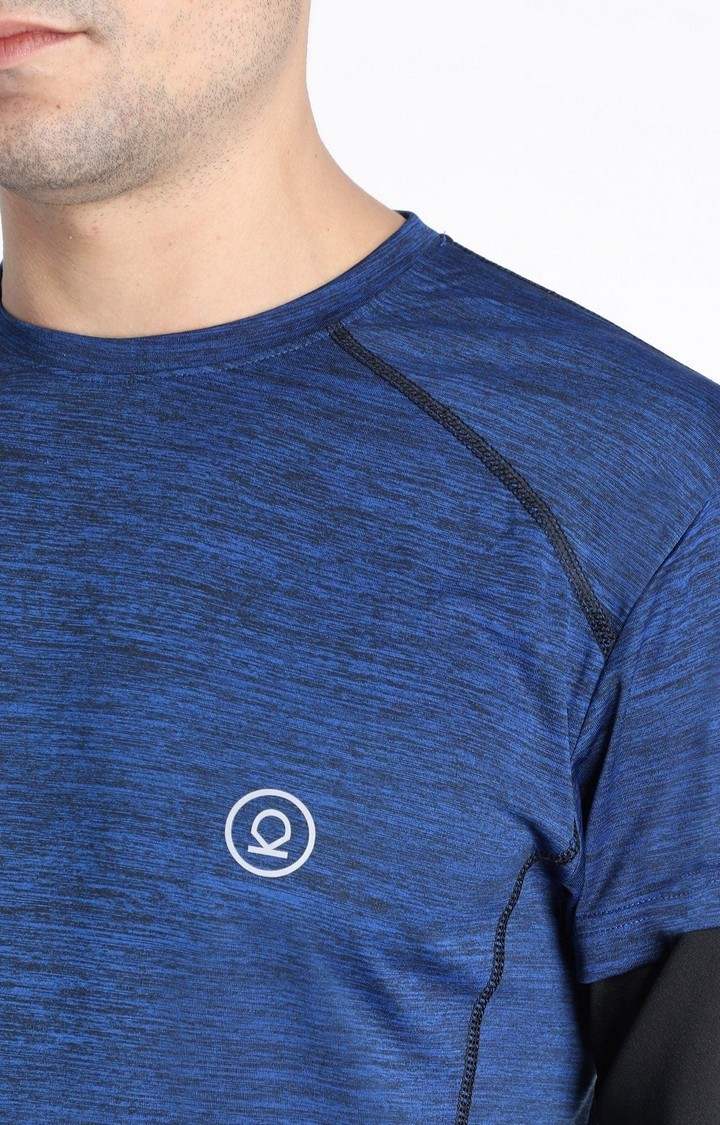 Men's Blue Melange Textured Polyester Activewear T-Shirt