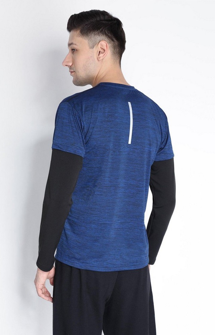 Men's Blue Melange Textured Polyester Activewear T-Shirt