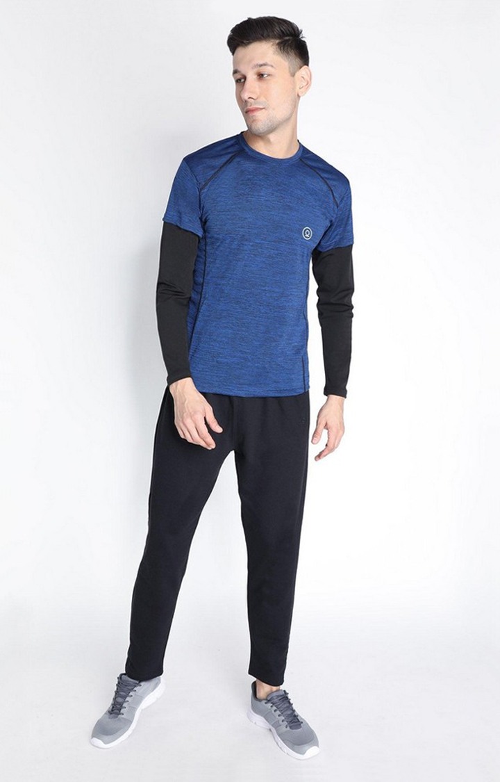 Men's Blue Melange Textured Polyester Activewear T-Shirt