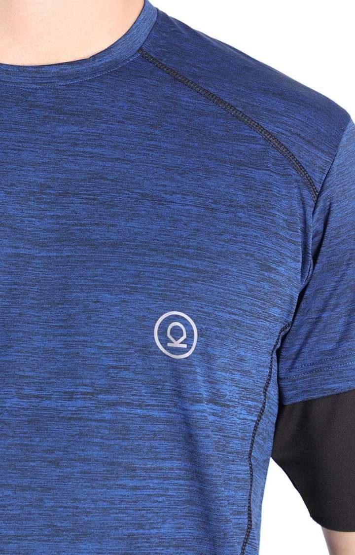 Men's Blue Melange Textured Polyester Activewear T-Shirt